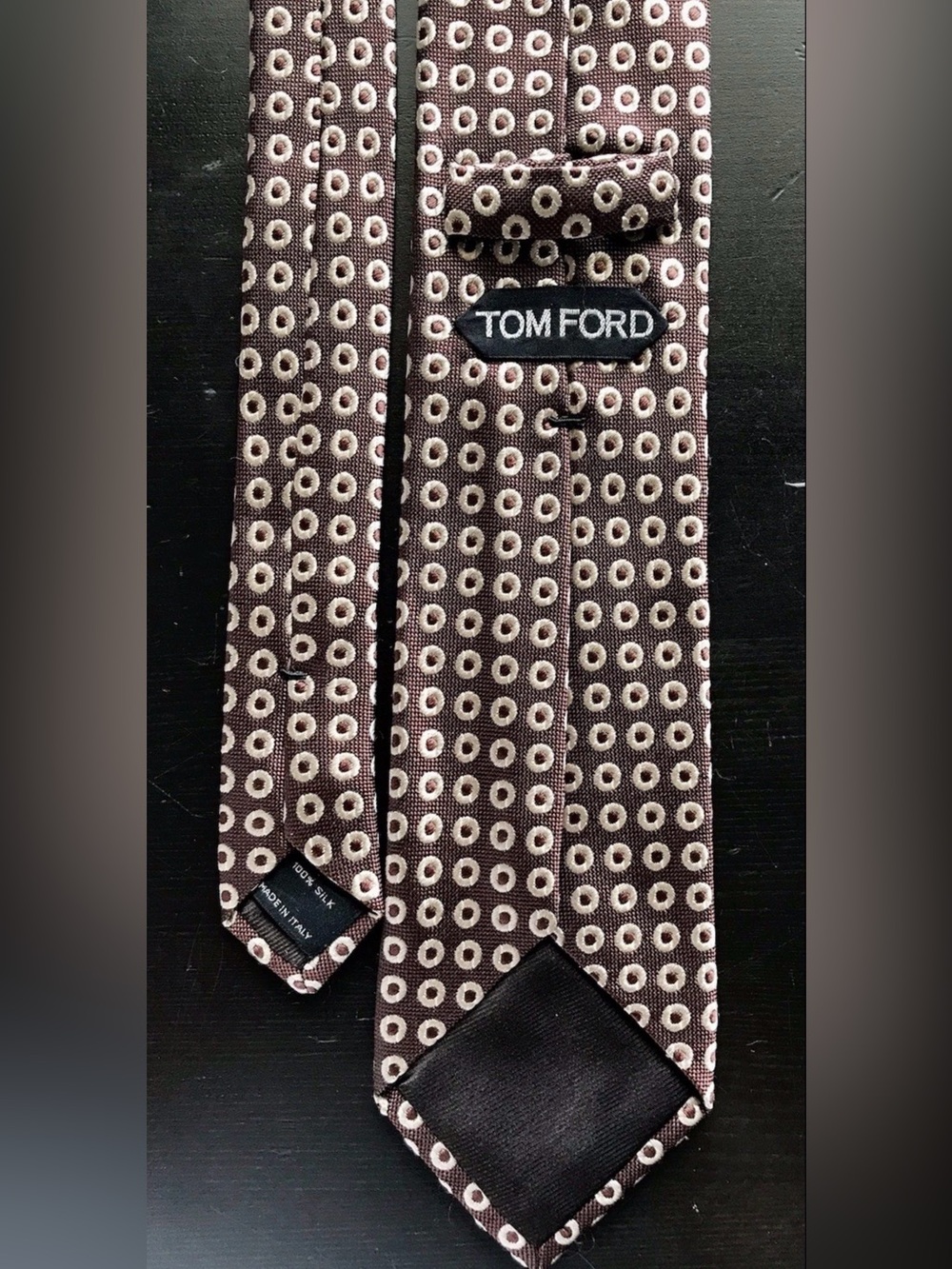 Tom Ford Brown Silk Tie with Cream Dot Motif